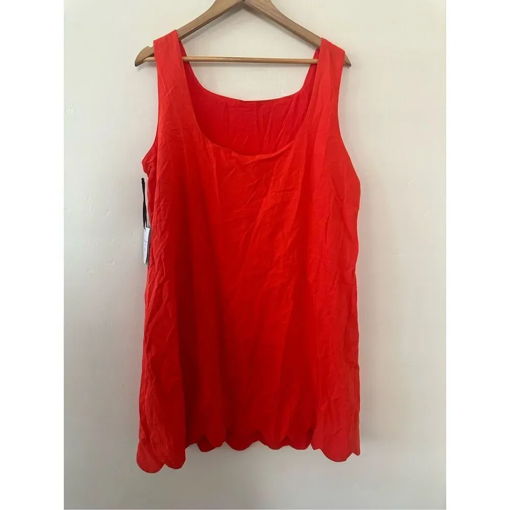 Kate Spade Red Orange Scalloped Hem Front Scoop Dress Size Large New
